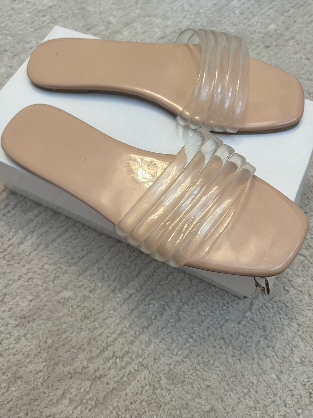 Nude Slide Sandals with Clear Straps